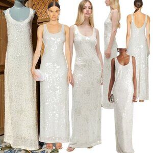 🆕 SIMKHAI 🧿 NWOT Bex Sequined Embellished Maxi Dress, Ivory - Sz US 10